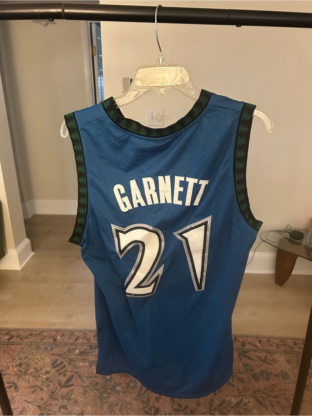 adidas Blue Garnett #21 Basketball Jersey with Green Trim